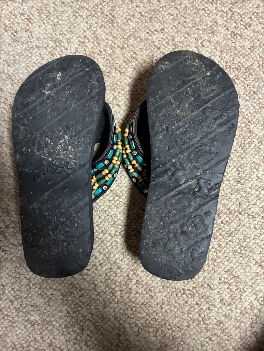 Montana West Black Flip Flops with Turquoise and Tan Beads - Picture 4 of 6